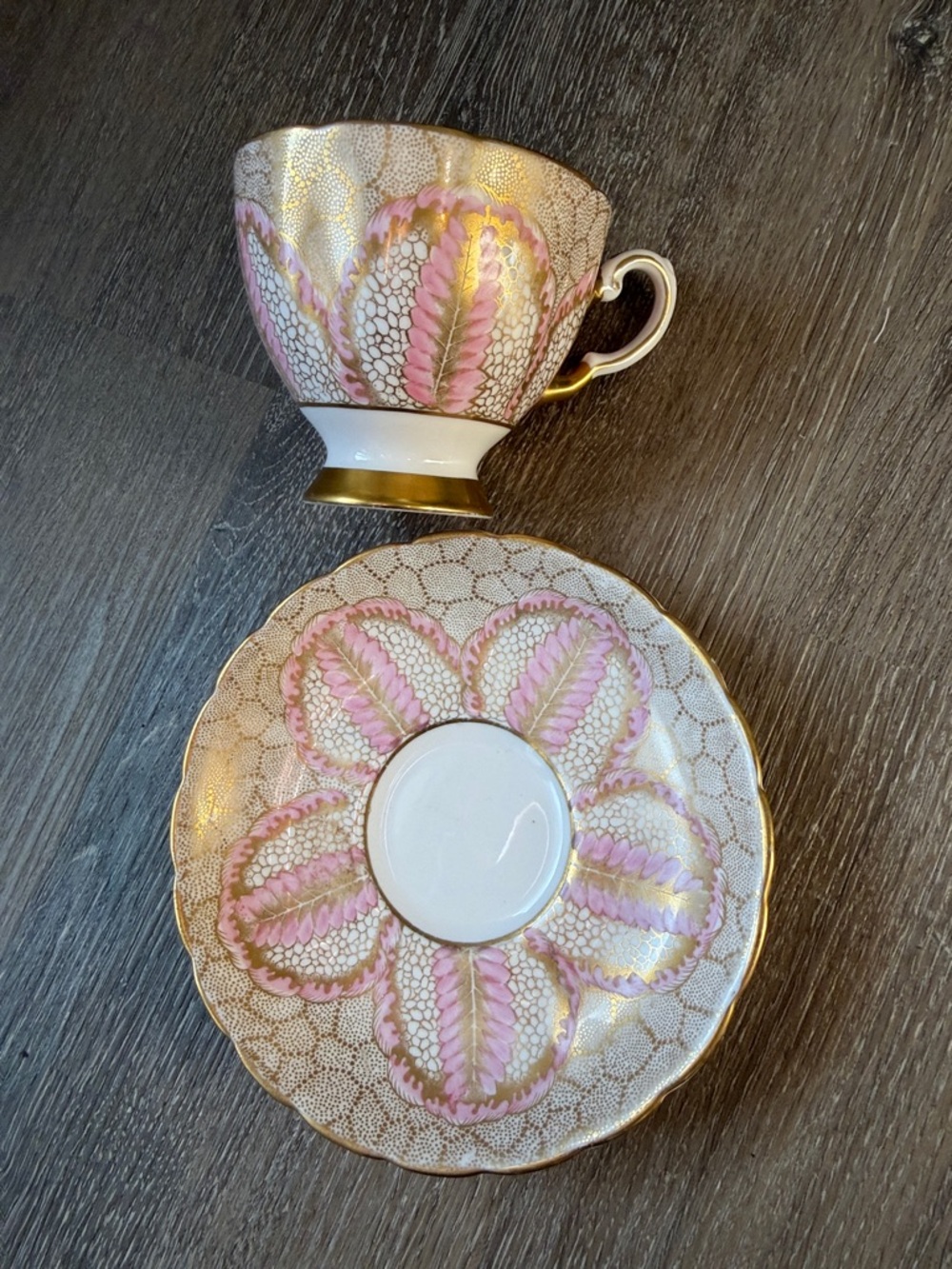 Vintage Pink & Gold Floral Teacup and Saucer Set - Classic Porcelain